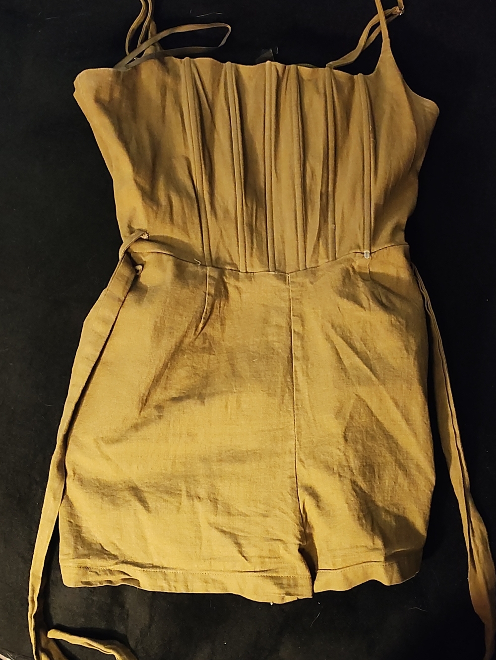 Windsor Mustard Yellow Linen-Blend Romper with Tie Straps